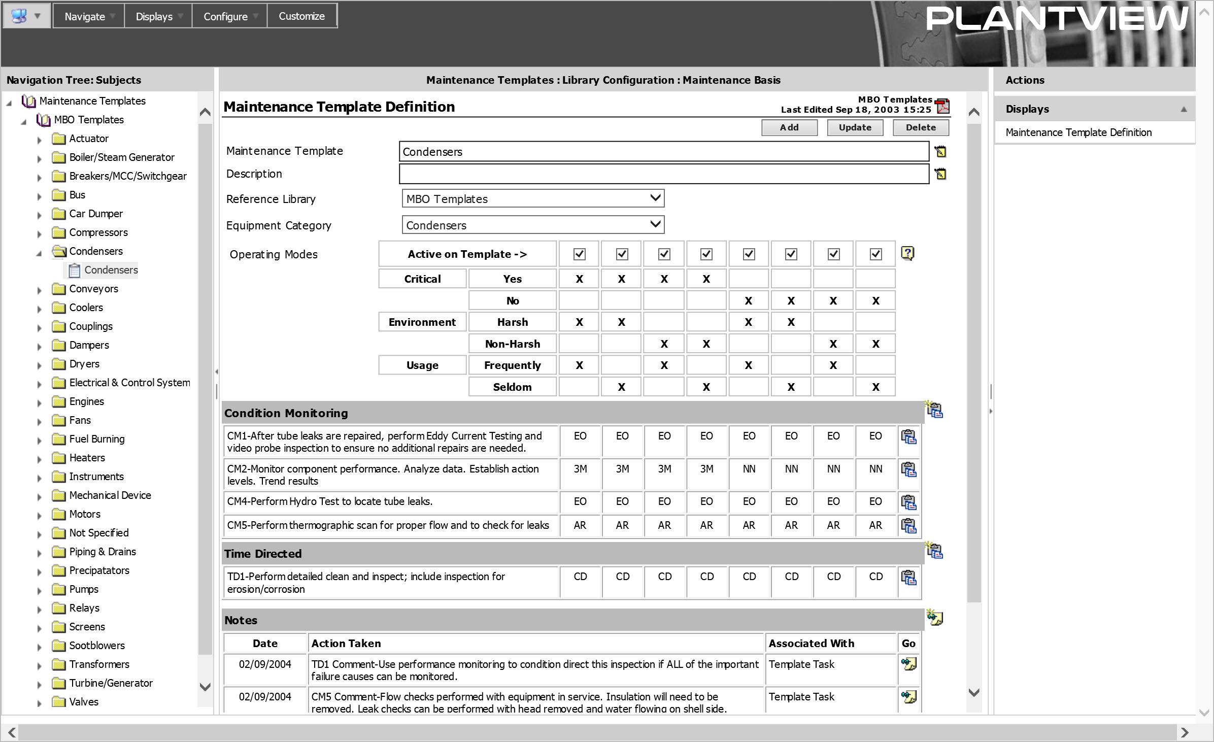 MBO Maintenance Template form screen print