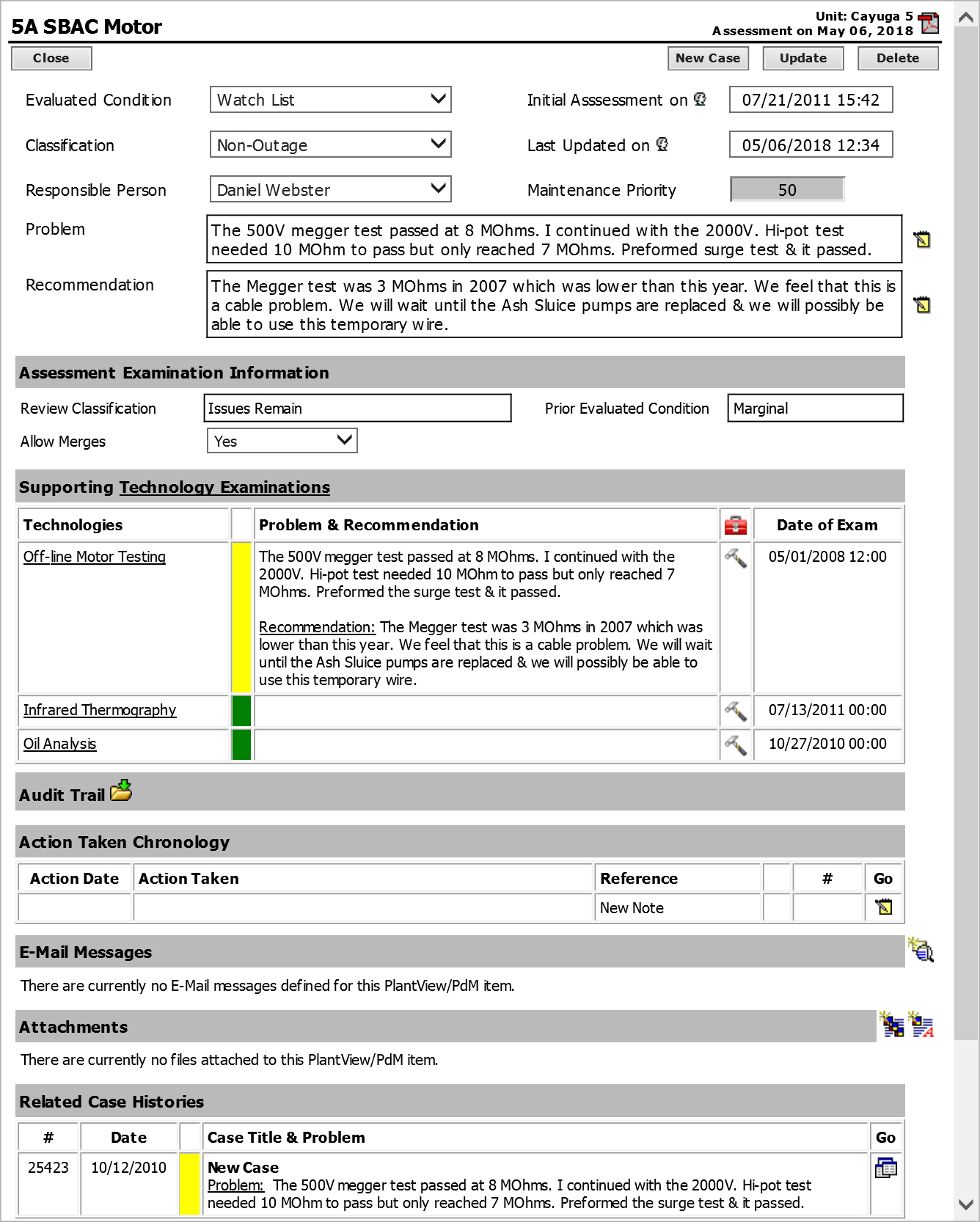 Equipment assessment form screen print